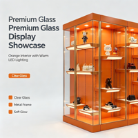 Vitrine en verre orange avec éclairage LED, présentoir de luxe pour jouets, chaussures, sacs et vêtements pour magasin de détail