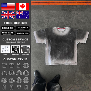 เสื้อยืดผ้าฝ้าย100% คอกลมสำหรับผู้ชายเสื้อยืดพิมพ์ลาย DTG ผ้าคอตตอนซักด้วยกรด - Product Image 2