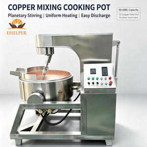Mélangeur planétaire industriel électrique T2 à cuve en <span class=keywords><strong>cuivre</strong></span> rouge, inclinable et automatique, pour bonbons, caramel, confiture, chocolat - Product Image 2