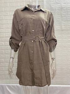 Summer Shirt Solid Color Rolled Sleeves V-neck Women's Waist-cinching <b>Top</b> Fashion - Product Image 6