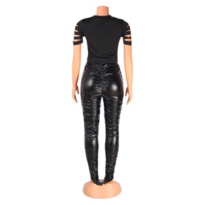 Viviblook C823PT Pantalon sexy en cuir PU à taille haute et coupe ajustée pour femme Pantalon décontracté élastique pour femme - Product Image 6