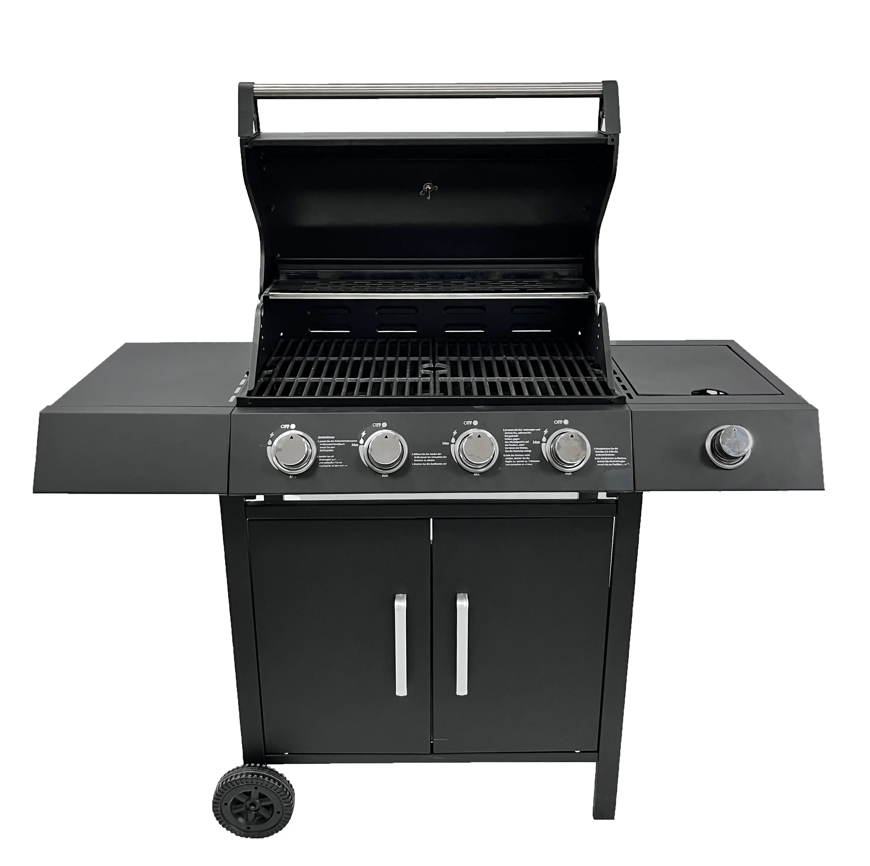 Hoge Kwaliteit Outdoor Trolley Vierkante Metalen Gas Bbq Grill 4 + 1 Barbecue Gas Grill