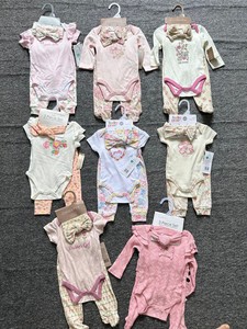 En stock : Ensemble 3 pièces côtelé en coton pour bébé fille (barboteuse à manches, pantalon fleuri, bandeau) – Vêtements de boutique pour <span class=keywords><strong>nouveau</strong></span>-<span class=keywords><strong>né</strong></span> 0-9 mois - Product Image 5