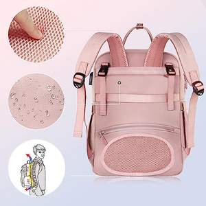Échantillon gratuit, vente en gros, logo personnalisé, sac à langer pour bébé en cuir vegan rose durable, sac à langer élégant pour maman, sac à dos - Product Image 4
