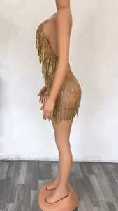 Sexy Spaghetti Strap Deep V Gold Tassel Cocktail Party <strong>Dress</strong> Women Backless Showgirl <strong>Ballroom</strong> Latin <strong>Dance</strong> <strong>Dress</strong> Club <strong>Dresses</strong> - Product Image 3