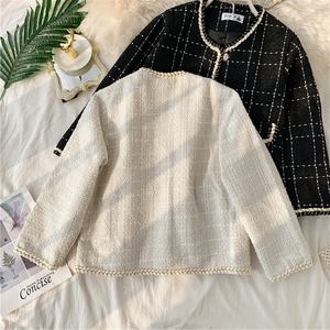 Moda <span class=keywords><strong>donna</strong></span> in <span class=keywords><strong>Tweed</strong></span> nappine giubbotto corto giacca Slim Fit girocollo da ragazza cappotti a manica lunga - Product Image 6