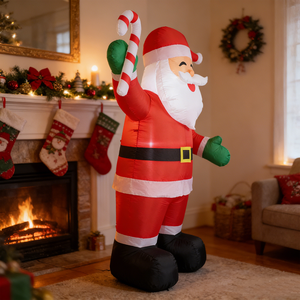 Santa Claus Inflable de 8 Pies con Bastón de Caramelo para Decoración Navideña de Jardín - Product Image 4