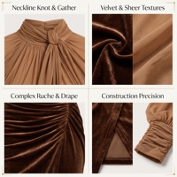 Robe longue en velours marron unie de luxe pour femme, grande taille, personnalisée, à manches longues, style crayon, avec peplum, pour femmes