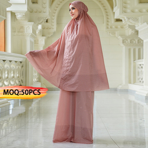 Customized Garment Factory Premium Travel Two Piece Prayer Set Islamic <strong>Clothes</strong> Pink Robe Mukena Telekung Women <strong>Modest</strong> Outfit - Product Image 1