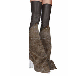 Bottes en cuir véritable FW25 Runway, au-dessus du genou, talon transparent de 12 cm, cuir extensible, chaussette serrée, cuir noir, bottes Taco Kiss - Product Image 5