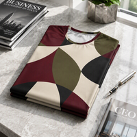 T-shirt pour homme en popeline 3D AOP 100% polyester ivoire bordeaux olive à séchage rapide respirant col rond avec motif