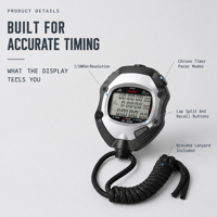 Stopwatch Digital Olahraga Profesional 1/100 Detik Kronometer Timer Pacer Lap Split Lanyard untuk Latihan Lari Renang Wasit