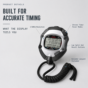 Chronomètre numérique professionnel pour le sport, chronomètre 1/100e de seconde, compte-tours, chronomètre de temps partiel avec cordon pour l'entraînement sur piste, la natation et les arbitres - Product Image 2