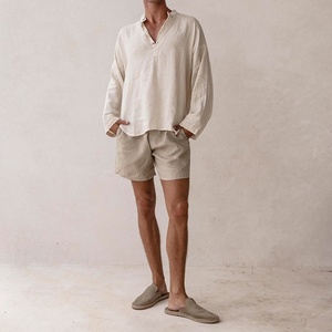 เสื้อเชิ้ตผู้ชายคอจีนลำลองทรงหลวมแบบขายส่ง เสื้อเชิ้ตผ้าลินินผู้ชายสั่งทำได้ - Product Image 4