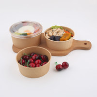 Bol rond en papier kraft avec couvercle, logo personnalisé OEM, nouilles biodégradables, riz, aliments chauds, salade, soupe