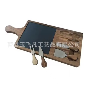 Planche à fromage en bois d'acacia Yu Feifan avec surface en ardoise et ensemble de couverts en acier inoxydable pour servir le fromage - Product Image 3