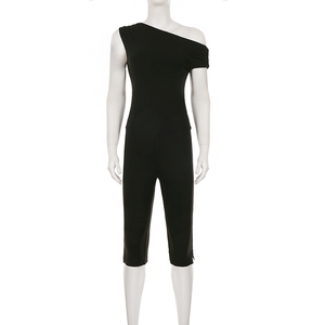 Mono Deportivo Asimétrico sin Mangas, Ajustado, de Color Sólido, Tipo Capri para Mujer - Product Image 6