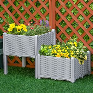 DB en promotion Grand bac à potager surélevé gris 2 pièces avec pieds et système d'auto-arrosage pour la culture de fleurs, herbes et légumes Modèle - Product Image 3