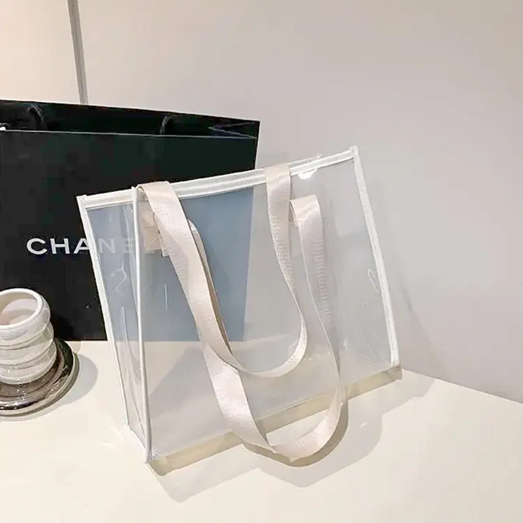 Anpassen Transparente Damen Strand Umhängetasche Benutzer definierte wasserdichte klare PVC-Einkaufstasche mit Logo
