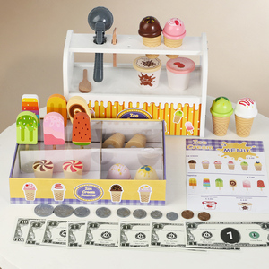 Ensemble de jeu de rôle en bois pour boutique de crème glacée avec comptoir à desserts pour enfants, jouets de <span class=keywords><strong>cuisine</strong></span>, <span class=keywords><strong>cuisine</strong></span> de jeu - Product Image 2
