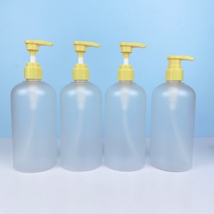 In Stock PET 400ml Transparent Matte Round Lotion Shampoo Plastic <b>Bottle</b> with Yellow <b>Pump</b> Cap - Product Image 4