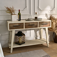 Table console en bois massif avec 3 tiroirs, style rustique farmhouse, meuble d'entrée pour salon, design antique, durable, montage facile