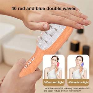 Cepillo eléctrico para masaje del cuero cabelludo, peine de vibración rojo y azul, dispositivo anticaída de cabello con aplicador de aceite, cepillo con mango de plástico - Product Image 2