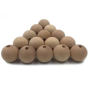 20Mm (0.79 '') Organik Kayu Beech Kayu Kalung Tumbuh Gigi Bulat Manik-manik Dalam Jumlah Besar