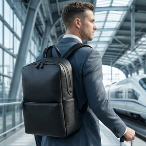 <span class=keywords><strong>Mochila</strong></span> Escolar de Cuero Vacuno Genuino Negro para <span class=keywords><strong>Hombre</strong></span> y Niño, Estilo Casual y de Negocios, con Cierre, para Estudiantes - Product Image 1
