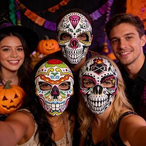Masque de Crâne Rose du Jour des Morts Mexicain, Masque Squelette en Mousse Intégral Réutilisable pour <span class=keywords><strong>Cosplay</strong></span>, Halloween et Soirées Masquées - Product Image 1