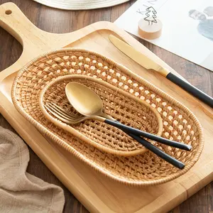 Wholesale Vintage Storage Trays And Baskets Sets 3 Oval Natural New Design Woven Tray Rattan For Decoration