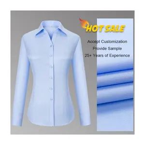 New Fashion Wrinkle Free Cotton Office Wear Blouse No Iron Long Sleeve Formal Dress Shirts For Women