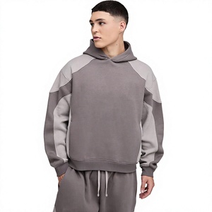 <b>Men</b>’s Two-Tone Gray Color-Block Oversized <b>Hoodie</b> and Matching Jogger Sweatpants Set with Raglan Sleeves Kangaroo Pocket Soft - Product Image 1