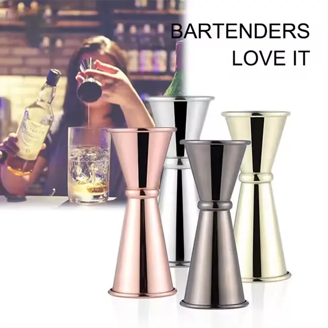 Modern Style Stainless Steel Barware Tools Wine Measure Cup Metal Bar Gold Double Cocktail Jigger With Scale