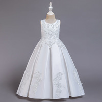Robe de Cérémonie pour Fille en Tulle Brodé de Dentelle, Appliques Perlées, Sans Manches, 100% Polyester, Infroissable et Respirante, Vente en Gros