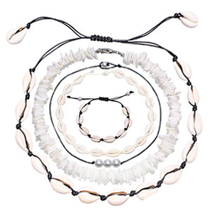<b>Shell</b> Necklace Set With Pearl And Crushed <b>Shell</b> Women's Fashion Jewelry Gift Set For Beach Wear - Product Image 1