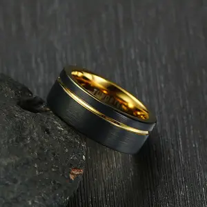 Luxury Colored Engagement Rings Wholesale Groove Tungsten Carbide Rose Gold Black Wedding Ring Jewelry For Men