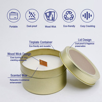 Bougies parfumées relaxantes sans fumée, écologiques, portables, avec mèche en bois, en boîte métallique avec couvercle, fabrication OEM