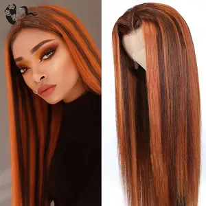 350 생강 레이스 프론트 가발 말레이시아 처녀 머리 정면 레이스 가발 공급 업체 생강 오렌지 색 인모 가발 흑인 여성