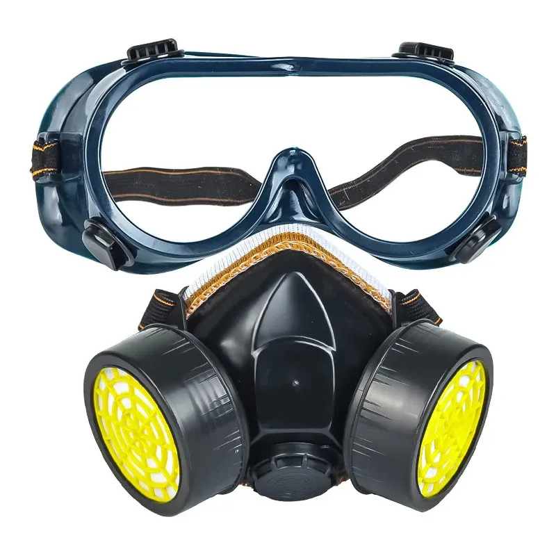 מסכת גז מסונן עם נושם ומכשיר הגנה כימיקלים נושמים עבודה משקפי בטיחות חצי פנים מסכת גז הגנה כימית