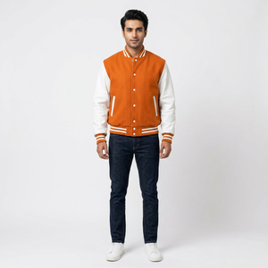 Custom Men's Varsity Jacket Genuine <b>Leather</b> Chenille Embroidery Patch Stand Collar Breathable Front Custom Colors College - Product Image 1