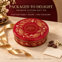 Grande boîte à biscuits ronde avec couvercle, conteneur métallique personnalisé imprimé pour emballage cadeau de chocolats et bonbons, vente en gros, usine OEM