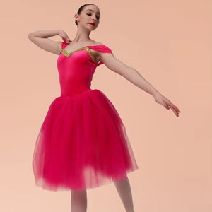 Vestidos de diseño simple para niñas, faldas de capas suaves de tutú bastante románticas con ribete dorado y correas para los hombros, Ropa de baile - Product Image 1