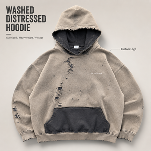Sudadera con capucha de algodón denso con efecto desgastado, deshilachada, de corte holgado, con <span class=keywords><strong>forro</strong></span> <span class=keywords><strong>polar</strong></span> grueso y ribetes. - Product Image 1