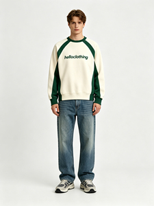 Sweat-shirt personnalisé en gros avec logo, pour hommes et femmes, manches raglan contrastées, col rond, pull, vêtements de sport à marque privée - Product Image 4