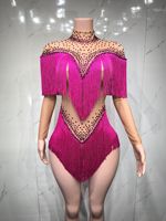 Body sexy en résille transparente noire avec strass et franges, tenue de scène pour chanteuse, danseuse, spectacle, fête, soirée, club