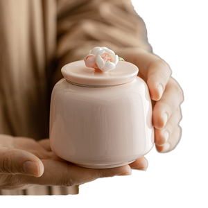Handmade Porcelain Pet <b>Urn</b> with Flower Lid Airtight Secure Jar for Dogs <b>Cats</b> Jar Shape White Ceramic Memorial Container - Product Image 1