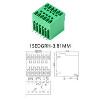 RS 15EDGRH-3.81mm Connecteur mâle à angle droit à deux niveaux, bornier enfichable, PA66 300V Vert 8A