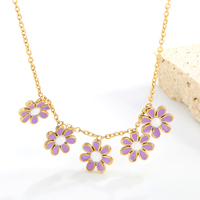 Collar de Acero Inoxidable con Flor de Margarita Dorada, Esmalte en Racimo, Cadena Azul Lavanda y Blanca, Joyería para Mujer, Venta al por Mayor, OEM Personalizado