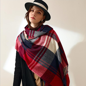 Moda raya gruesa invierno <span class=keywords><strong>Fanon</strong></span> Cachemira a cuadros chales mujeres manta Pashmina bufanda - Product Image 2
